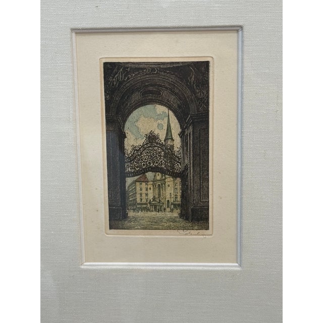 Josef Eidenberger (Austrian, 1879–1941) Vienna Palace Gate, early 20th century Hand-colored etching on paper Signed in...