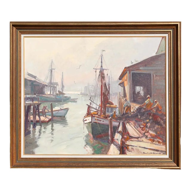 1960s Emile Albert Gruppe Hauling The Nets Oil on Canvas Painting For Sale