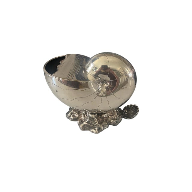 Beautiful silver plated nautilus shell spoon warmer with detailed rock and shell base by Sheffield stamped on bottom with...