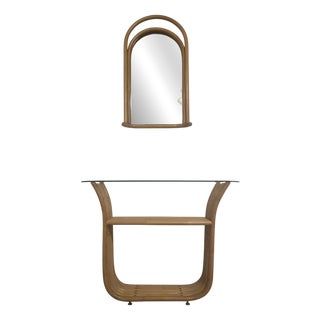 Bamboo Console Table with Mirror, 1980s, Set of 2 For Sale