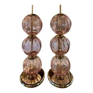 Murano Lavender Ball Lamps - a Pair For Sale