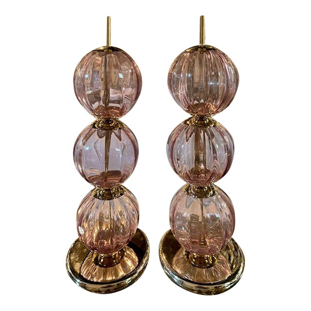 Murano Lavender Ball Lamps - a Pair For Sale