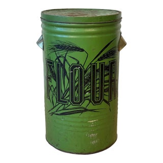 Antique 22" Farmhouse General Store Green Tin Flour Bin For Sale