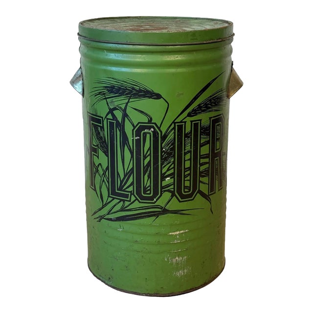 Antique 22" Farmhouse General Store Green Tin Flour Bin For Sale