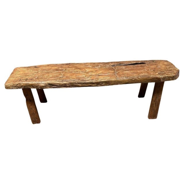 A beautiful single thick slab of teak wood with lovely patina was hand made into this one of a kind bench. This bench was...