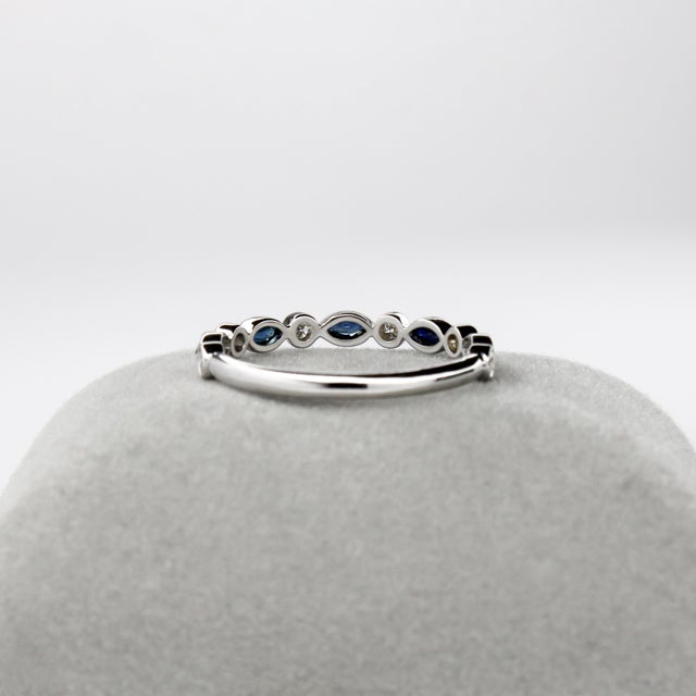 2020s Ceylon Sapphire & Natural Diamond Halfway Band in 14k White Gold | Bezel Setting, Size 6.75 For Sale - Image 5 of 5