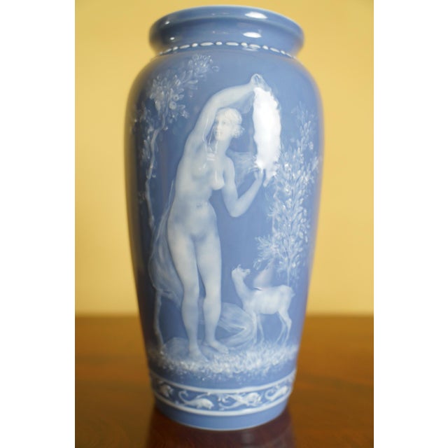 Pair of Antique Limoges Pâte-Sur-Pâte Blue Porcelain Vases For Sale - Image 9 of 15