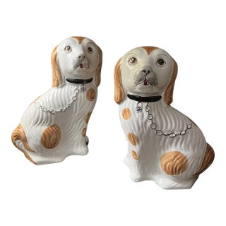 Vintage Staffordshire Brown and White Dogs a Pair For Sale