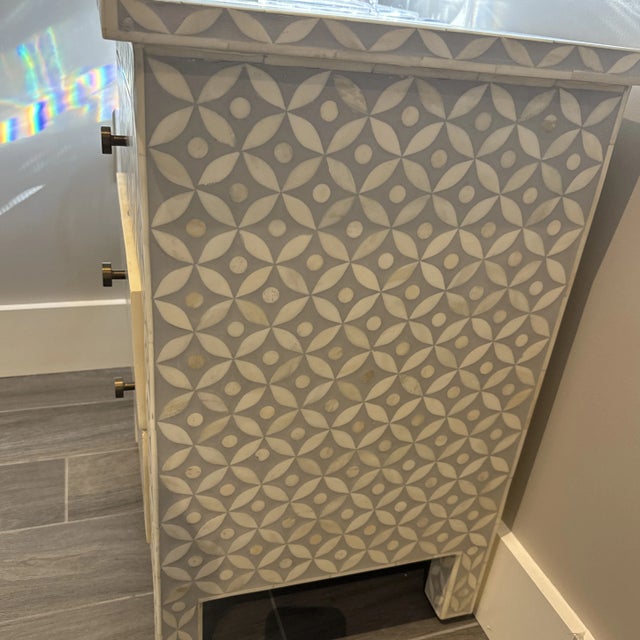 Modern Rh Seashell Inlay Night Stand With Gold Brass Drawer Pulls - Grey, Off White For Sale - Image 3 of 5