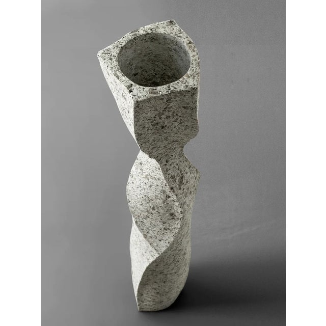 White Stone Tall Floor Vase - Column Series in Bio Concrete For Sale - Image 13 of 14