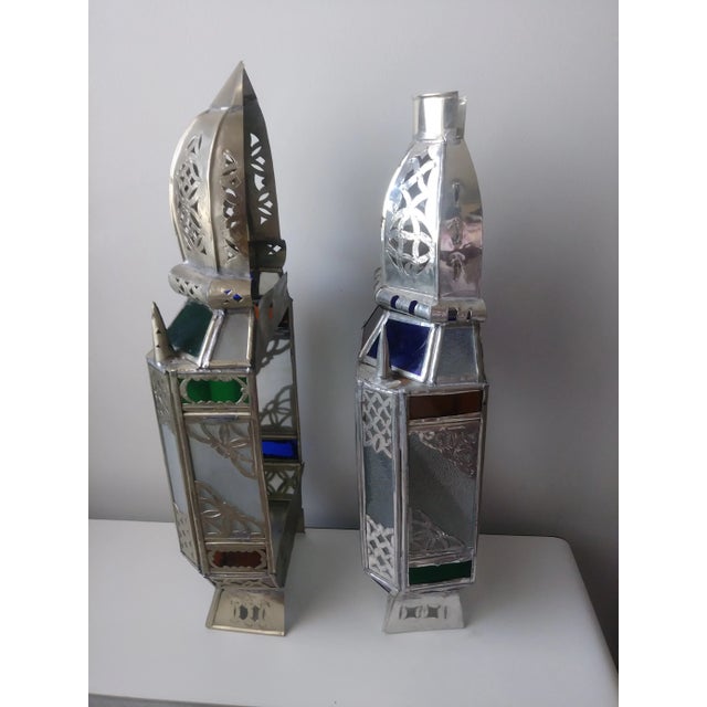 Moroccan Vintage Moroccan Colored Glass Wall Sconce Shades - a Pair For Sale - Image 3 of 7