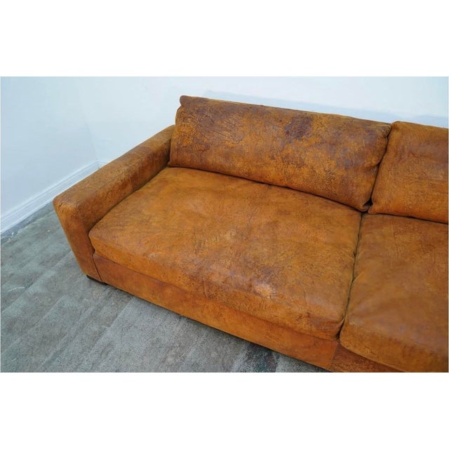 Restoration Hardware Restoration Hardware Maxwell Luxe Leather Sofa in Orange Distressed Leather For Sale - Image 4 of 6