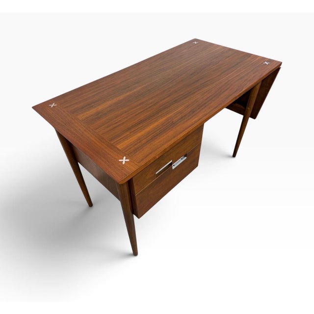 1960s Mid-Century Modern American of Martinsville Accord Walnut Drop-Leaf Desk For Sale - Image 5 of 12