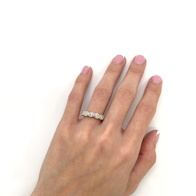 Mid 20th Century Mid 20th Century 14k Yellow Gold Five Diamond Bezel Set Ring - Size 5.25 For Sale - Image 5 of 6