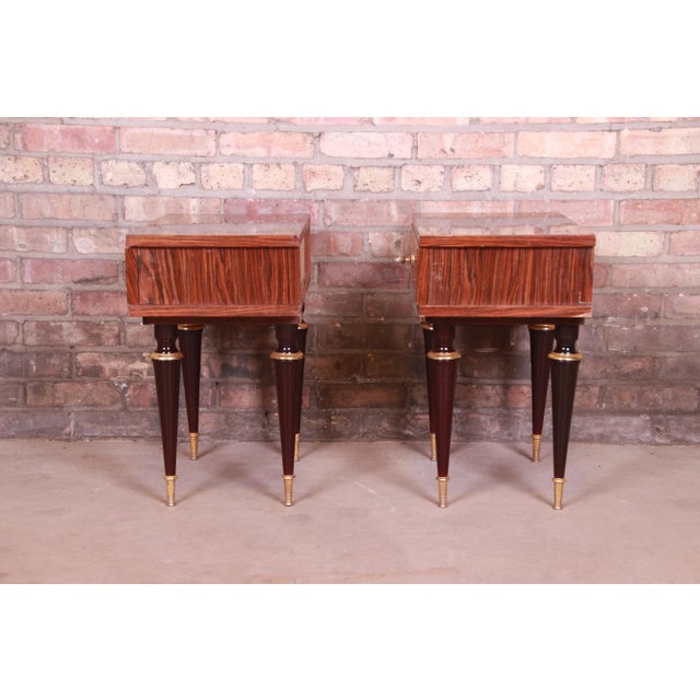 French Art Deco Macassar Ebony Inlaid Marquetry Nightstands, Circa 1950s For Sale - Image 11 of 13