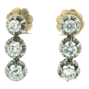 Vintage Platinum and 14k Gold 2 Carat Diamond Drop Earrings Circa 1950s, A Pair