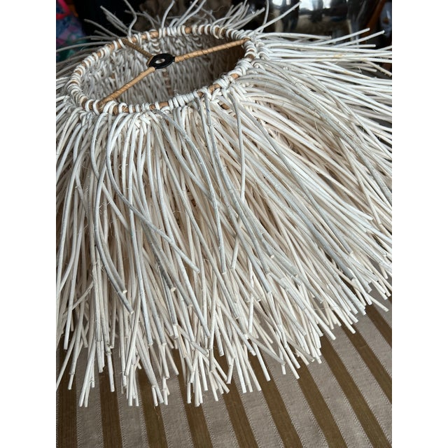 Ecru Coastal Hand Woven Bamboo Stick Basket Pendant Wall Light For Sale - Image 8 of 12