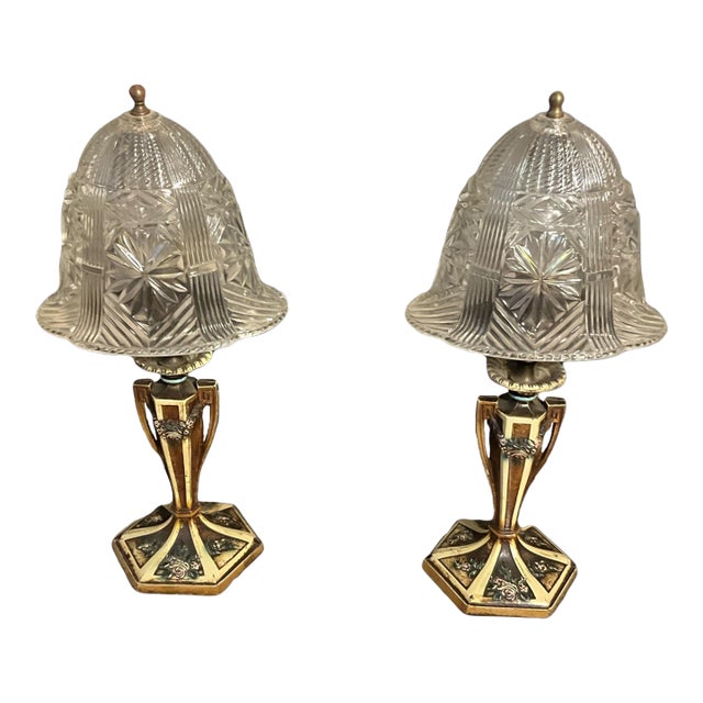 1920s Twin French Art Deco Lamps For Sale