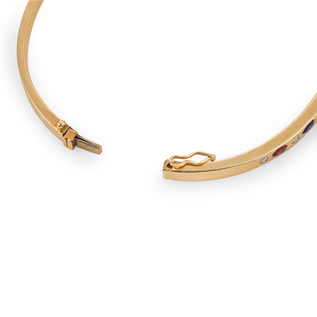 Metal Vintage Diamond Ruby Emerald Sapphire 14k Yellow Gold Bangle For Sale - Image 7 of 8