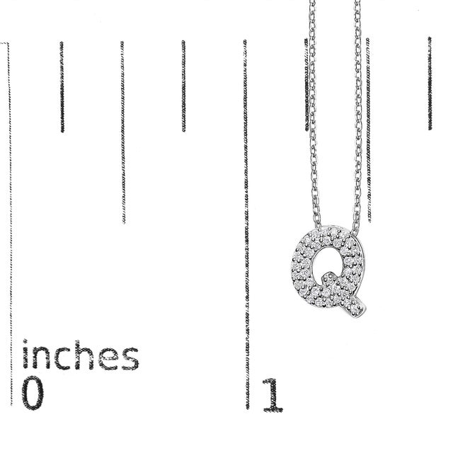 Early 21st Century 10K White Gold Diamond Accent "Q" Initial Bubble Pendant Necklace For Sale - Image 5 of 5