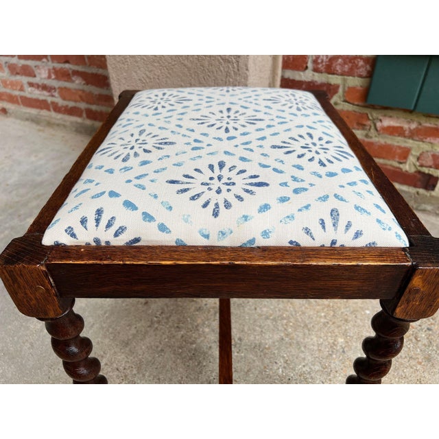 Antique English Oak Barley Twist Stool Bench Jacobean Revival Upholstered C1910 For Sale - Image 17 of 18