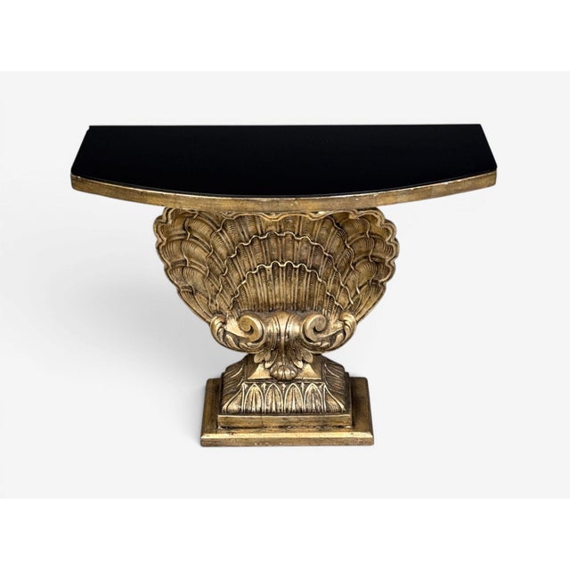 1970s Grosfeld House Attr., Hollywood Regency, Shell Console, Silver Leaf, Usa, 1970s For Sale - Image 5 of 14