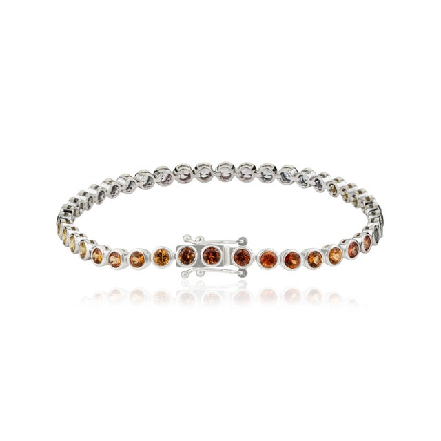 5.95Crt Rainbow Sapphire Bezel Set Classical Roman Tennis Bracelet in 14k Gold For Sale - Image 10 of 16