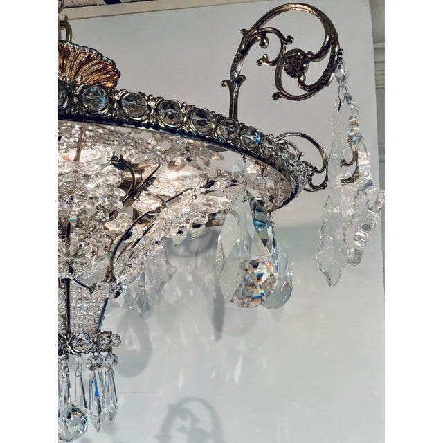 Original retail $14,766, stylish Myran Allan Luxury Lighting Neoclassical Antique Silver Bohemian Crystal Semi-Flush...