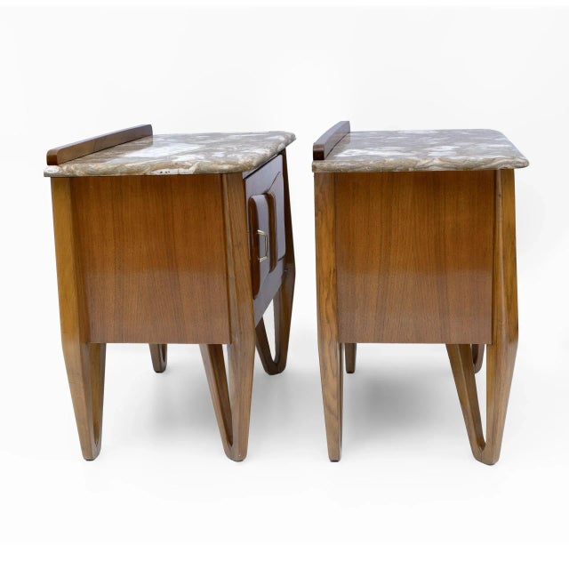 Mid-Century Modern Mid-Century Modern Italian Walnut and Marble Nightstands, 1950s, Set of 2 For Sale - Image 3 of 11