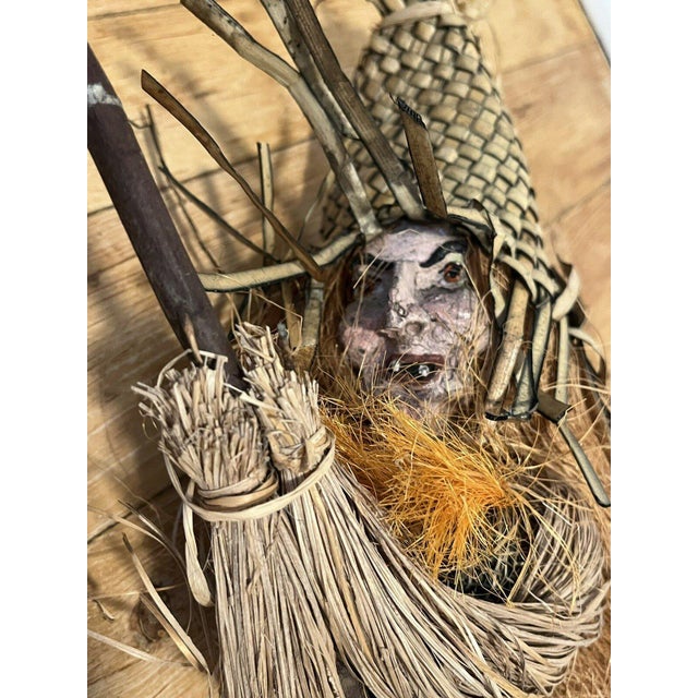 Folk Art VTG 26" Paper Mache Burlap Kitchen Witch Halloween Folk Art Decor For Sale - Image 3 of 10