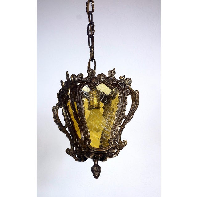 Metal Antique Brass Glass Chandelier, 1930s For Sale - Image 7 of 11