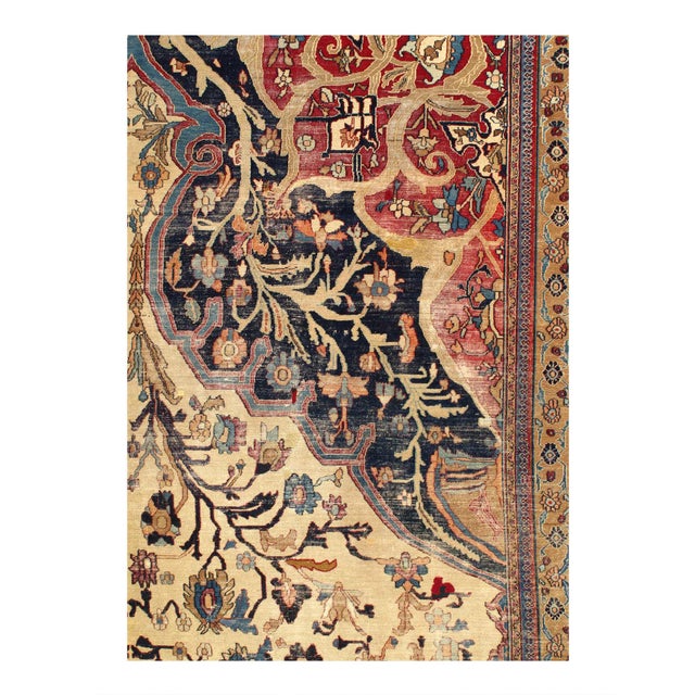 Antique Persian Kermanshah scatter rug with Old World Victorian style, small accent square rug. Rich in color, texture and...