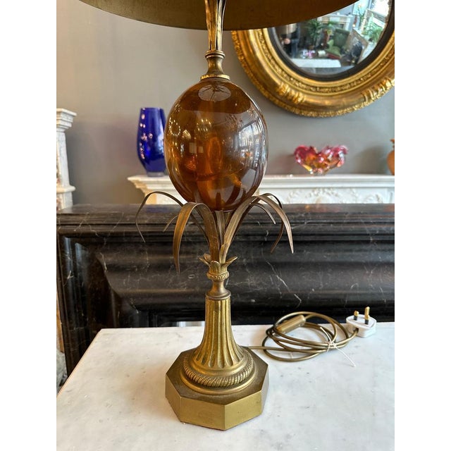 A tall bronze maison charles 'fractal" table lamp a rarer model now. Original shade. Signed at base as in images....