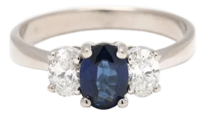 1.6ctw Diamond and Sapphire Three Stone Ring, 18k White Gold, Ring Size 7.25