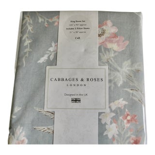 Cabbages & Roses London Duvet 3 Pce King Set in Henrietta Pattern in Cornflower Blue For Sale