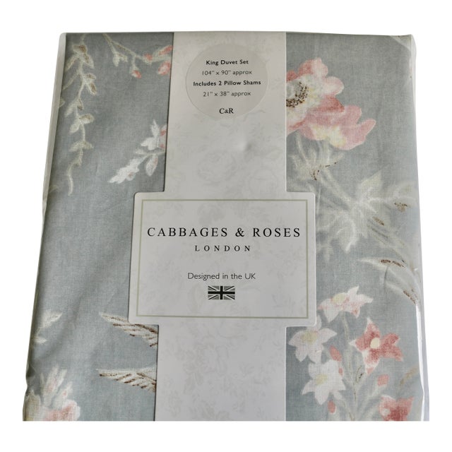 Cabbages & Roses London Duvet 3 Pce King Set in Henrietta Pattern in Cornflower Blue For Sale
