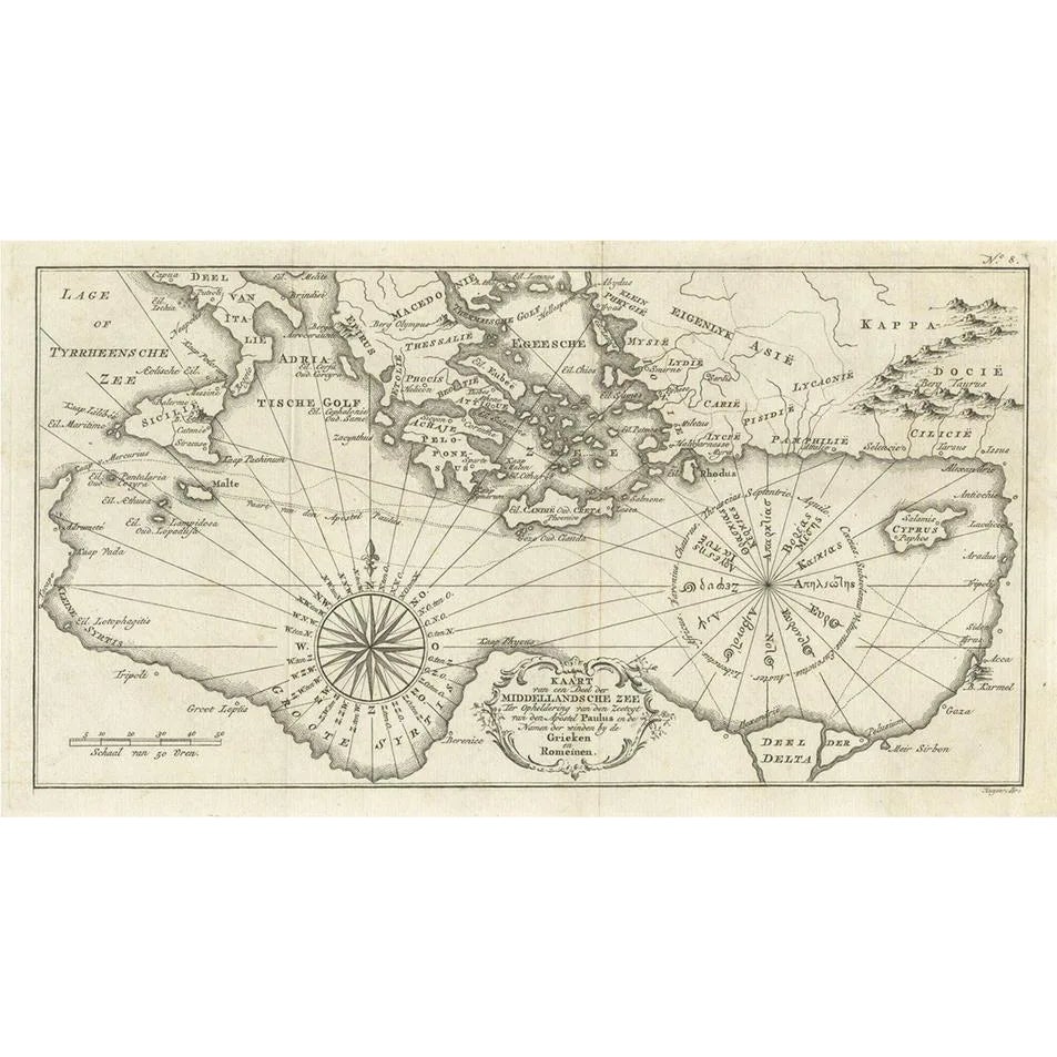 Dutch Map of the Region Around the Mediterranean Sea, 1773 | Chairish