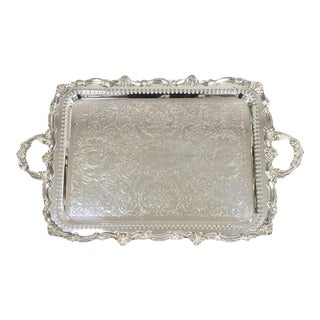 Vintage English Victorian Large Silver Plated Pierced Gallery Serving Platter Tray For Sale