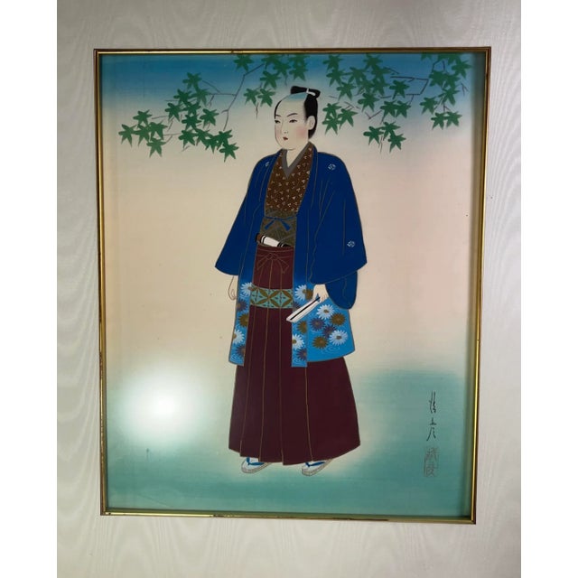 Japanese Mid-Century Japanese Silk Paintings by Ishikawa Kiyohiko - Framed - A Pair For Sale - Image 3 of 12