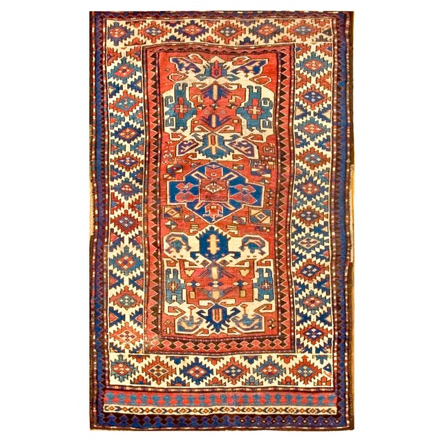 1880s Red Geometric Tribal Antique Caucasian Kazak Rug 4'7"x 6'6" Knotted Wool Carpet For Sale - Image 9 of 9