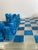 Vintage Blue and White Hand Carved Onyx Aztec Design Chess Set For Sale - Image 4 of 12