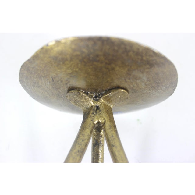 Tall Gilded Gold Metal Large Pillar Candle Holder, Mid Century Modern Wide Tripod Candle, Staging, Decor, Dining Table For Sale - Image 6 of 8