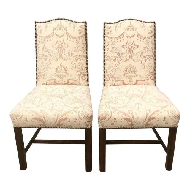 Wood Fortuny Upholstered Antique Chinese Chippendale Designer Chair 1 of 2 For Sale - Image 7 of 8