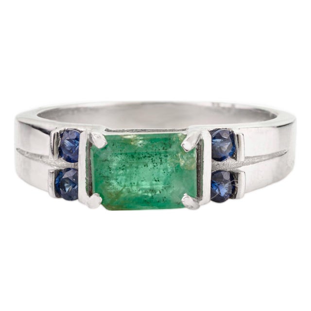 Handcrafted Octagon Cut Emerald & Sapphire Men's Ring Made in 925 Silver - Size 7 For Sale