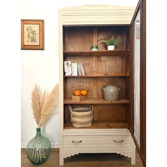Wood French Art Deco Painted Armoire with Chicken Wire Door, 1930s For Sale - Image 7 of 16