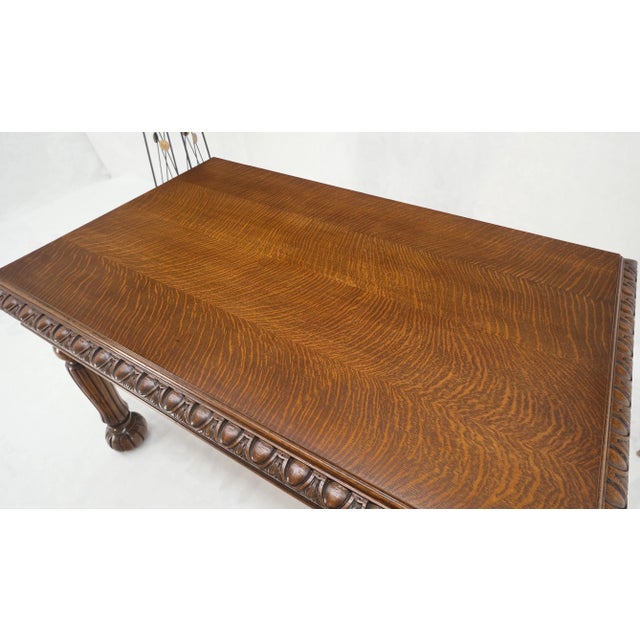 Brown Heavy Fluted Carved Oak Legs 1 Drawer Arts & Crafts Desk Writing Table Clean For Sale - Image 8 of 12