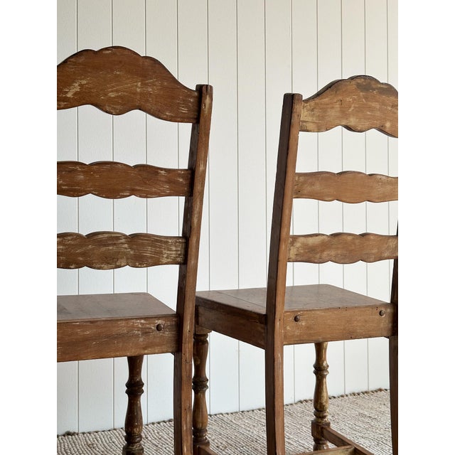Antique Ladderback Scalloped Dining Chairs, Pair For Sale - Image 13 of 14