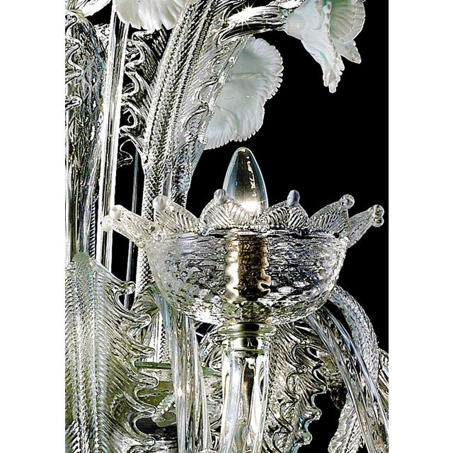 Venetian Romantic Floral Transparent and White Murano Glass Chandelier For Sale - Image 6 of 7