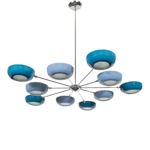 Early 21st Century Ten-Arm Starburst Chandelier with Blue Shades
