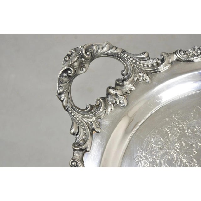 Victorian Vintage Baroque by Wallace Oval Silver Plated Victorian Serving Platter Tray For Sale - Image 3 of 11